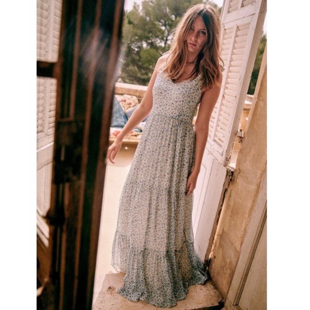 Sezane Phily Dress Blue Floral Women's 36/US 4 Breezy Tiered